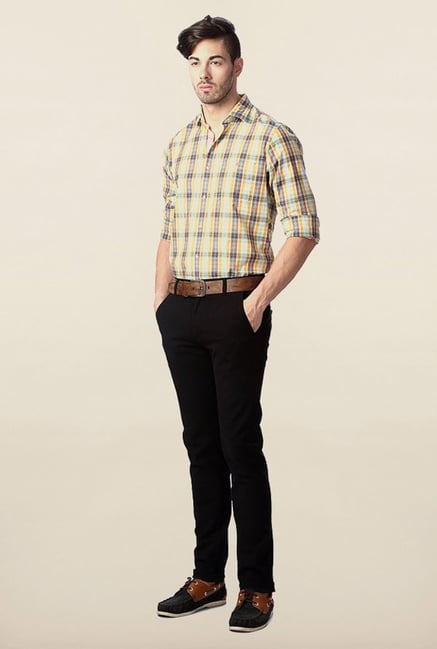 Peter England Yellow & Blue Checks Casual Shirt Peter England Yellow & Blue Checks Casual Shirt