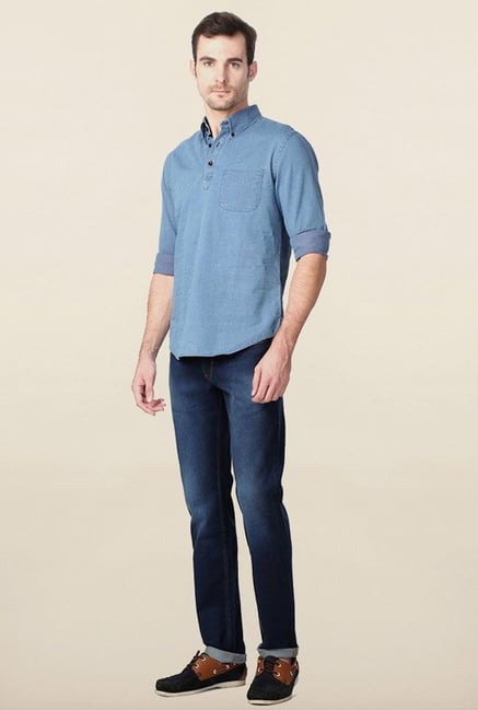 Peter England Blue Solid Slim Fit Casual Shirt Peter England Blue Solid Slim Fit Casual Shirt