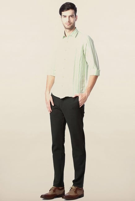 Peter England Green Striped Casual Shirt Peter England Green Striped Casual Shirt