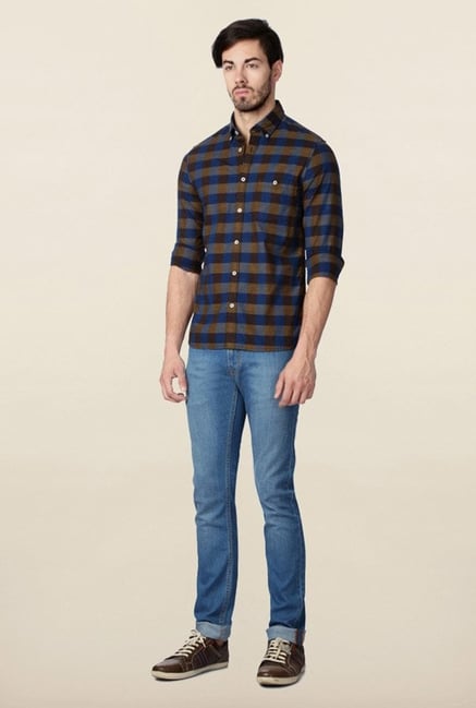 Peter England Blue & Grey Checks Casual Shirt Peter England Blue & Grey Checks Casual Shirt