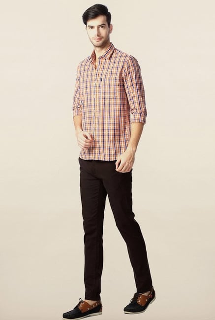 Peter England Orange Checks Casual Shirt Peter England Orange Checks Casual Shirt