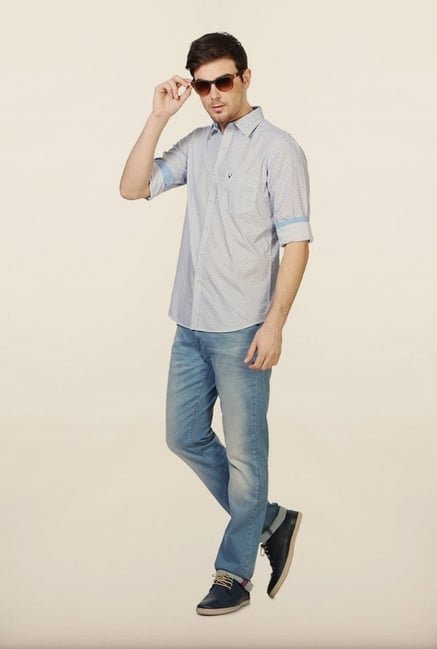 Allen Solly White & Blue Printed Casual Shirt Allen Solly White & Blue Printed Casual Shirt