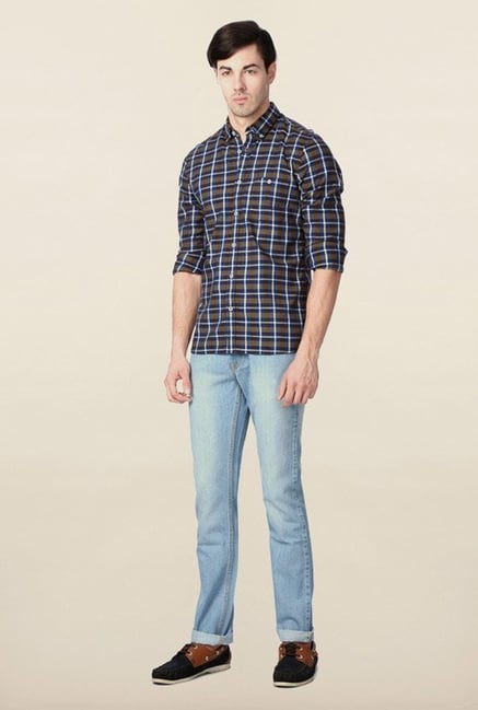 Peter England Blue Checks Casual Shirt Peter England Blue Checks Casual Shirt