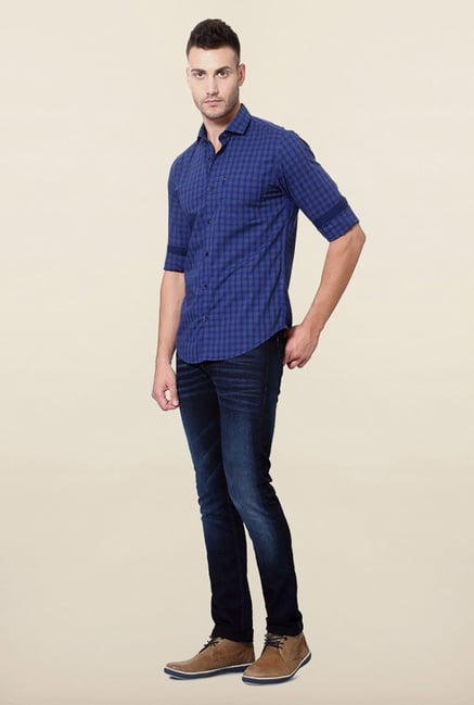 Peter England Blue Checks Cotton Casual Shirt Peter England Blue Checks Cotton Casual Shirt
