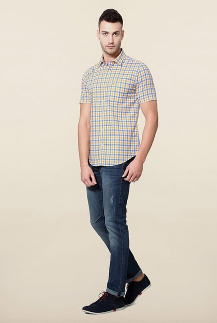 Peter England Yellow Checks Casual Shirt Peter England Yellow Checks Casual Shirt