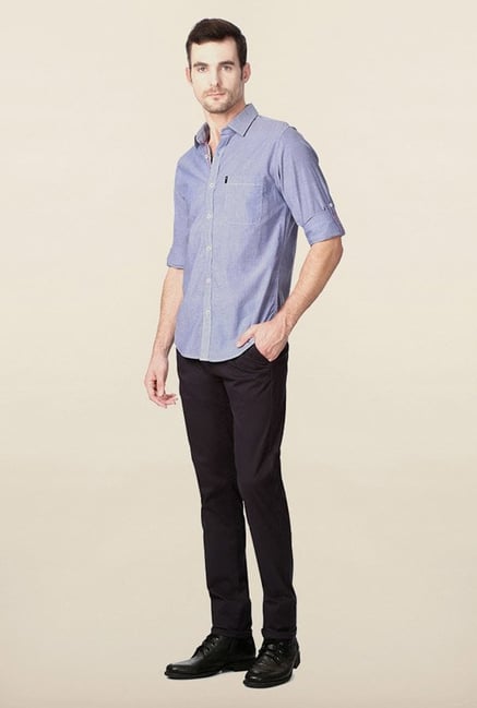 Peter England Blue Solid Slim Fit Shirt Peter England Blue Solid Slim Fit Shirt