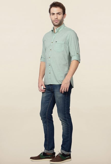 Peter England Green Solid Casual Shirt Peter England Green Solid Casual Shirt