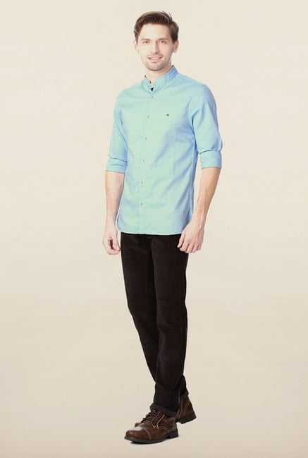 Peter England Blue Solid Casual Shirt Peter England Blue Solid Casual Shirt