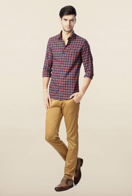 Peter England Orange Checks Casual Shirt Peter England Orange Checks Casual Shirt