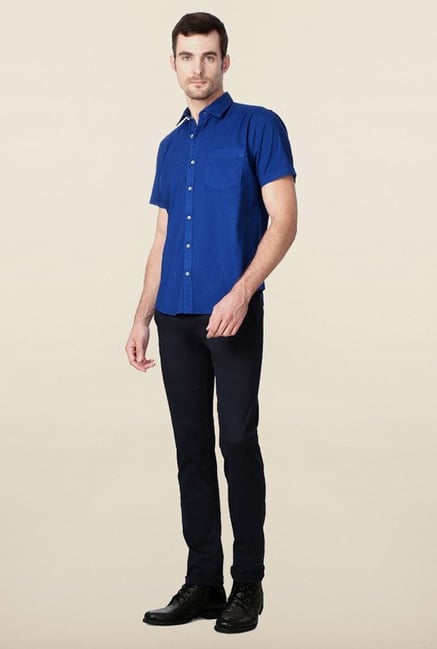 Peter England Dark Blue Solid Casual Shirt Peter England Dark Blue Solid Casual Shirt