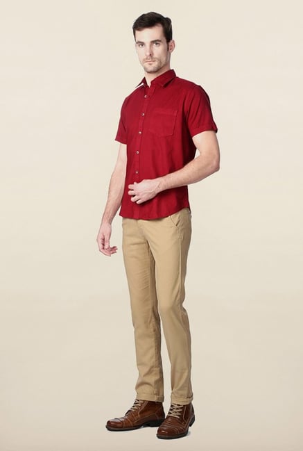 Peter England Red Solid Casual Shirt Peter England Red Solid Casual Shirt