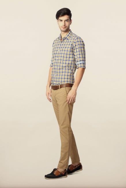 Peter England Blue & Brown Checks Cotton Shirt Peter England Blue & Brown Checks Cotton Shirt