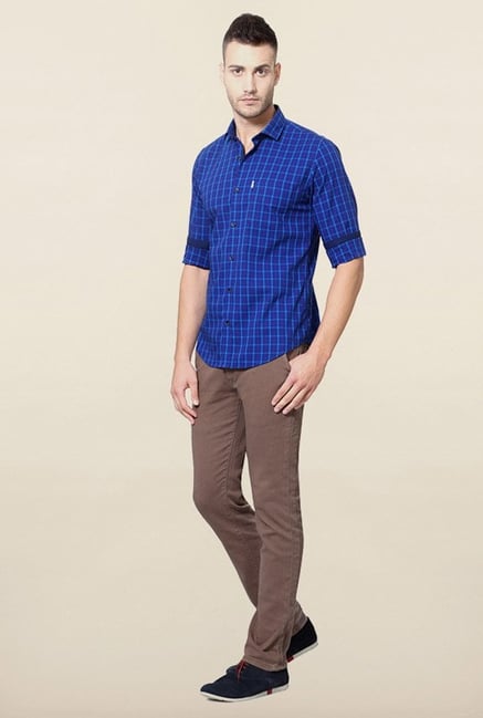Peter England Blue Checks Slim Fit Casual Shirt Peter England Blue Checks Slim Fit Casual Shirt