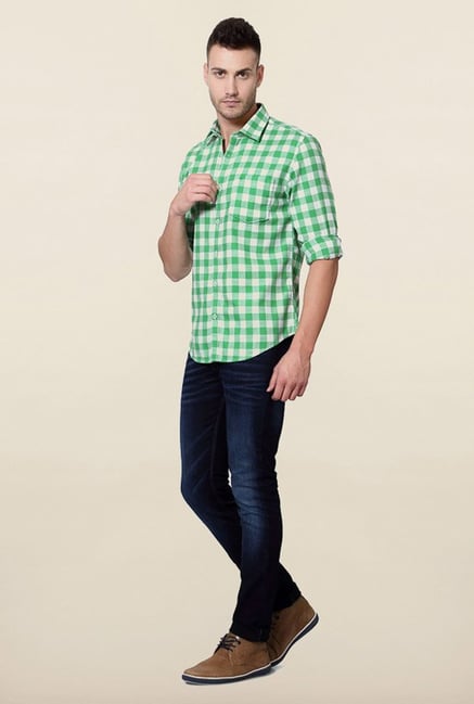 Peter England Green Gingham Checks Casual Shirt Peter England Green Gingham Checks Casual Shirt