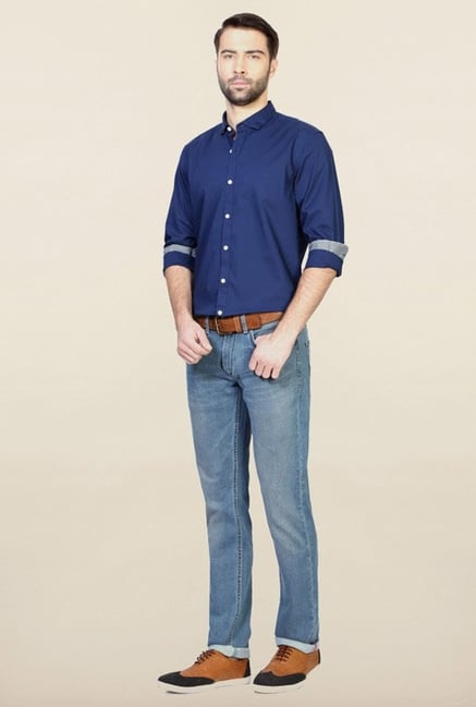 Allen Solly Blue Solid Casual Shirt Allen Solly Blue Solid Casual Shirt