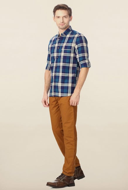 Peter England Blue Checks Casual Shirt Peter England Blue Checks Casual Shirt