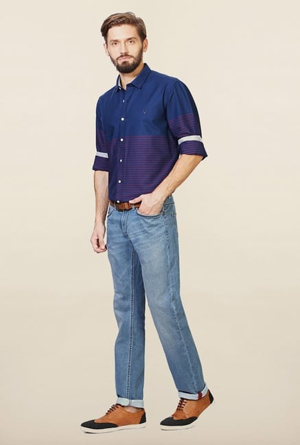 Allen Solly Navy Striped Casual Shirt Allen Solly Navy Striped Casual Shirt