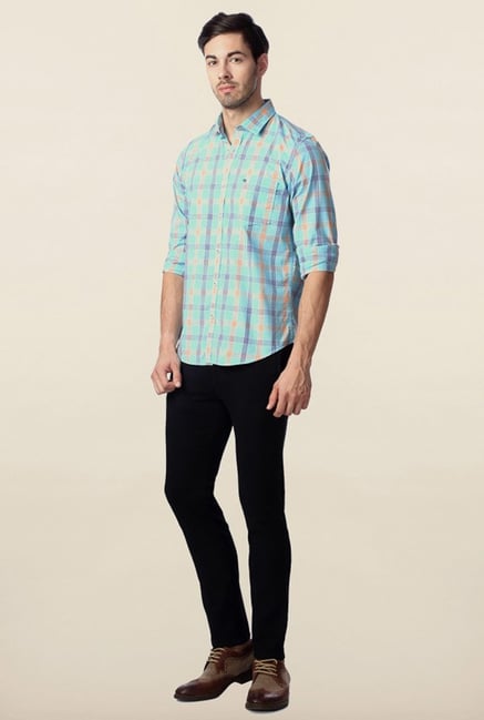 Peter England Turquoise Checks Casual Shirt Peter England Turquoise Checks Casual Shirt
