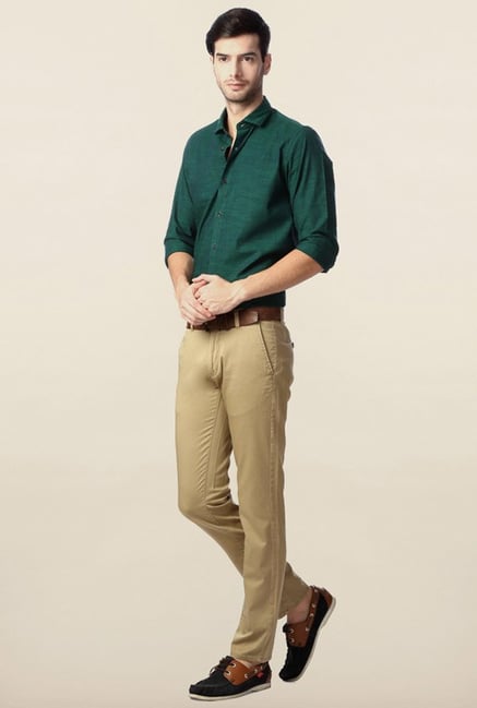 Peter England Green Solid Casual Shirt Peter England Green Solid Casual Shirt