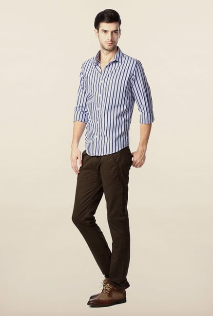 Peter England Navy Striped Casual Shirt Peter England Navy Striped Casual Shirt