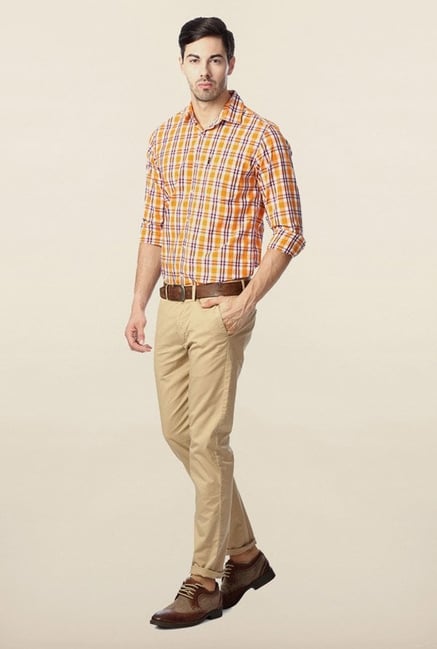 Peter England Orange Checks Casual Shirt Peter England Orange Checks Casual Shirt