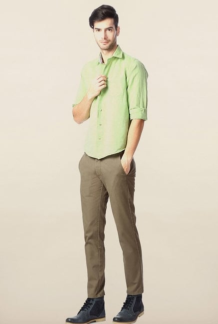 Peter England Green Solid Casual Shirt Peter England Green Solid Casual Shirt