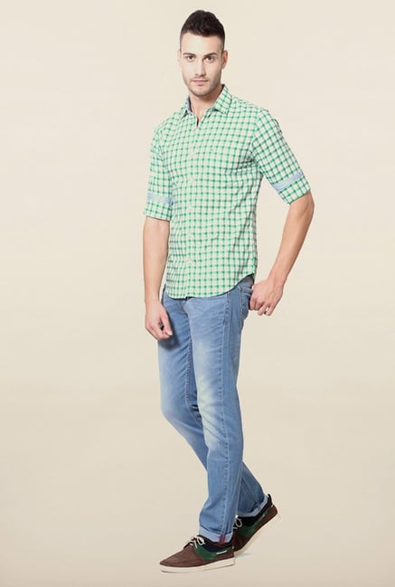 Peter England Green & White Checks Casual Shirt Peter England Green & White Checks Casual Shirt
