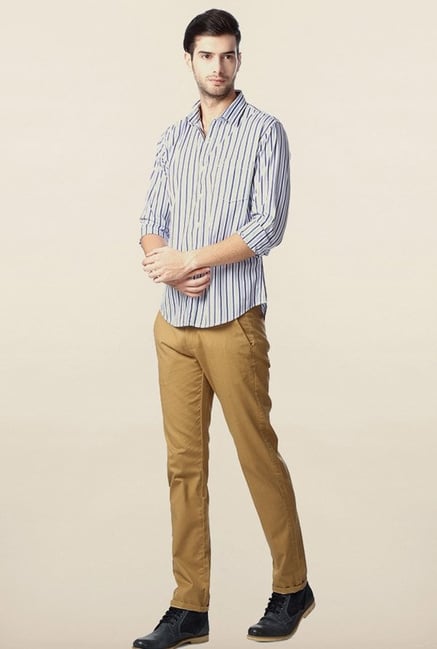 Peter England Blue Striped Casual Slim Fit Shirt Peter England Blue Striped Casual Slim Fit Shirt