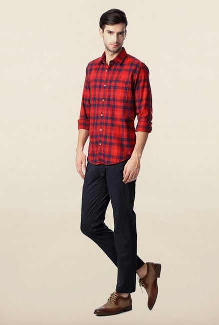 Peter England Red Checks Casual Shirt Peter England Red Checks Casual Shirt