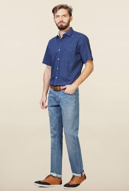 Allen Solly Blue Printed Cotton Slim Fit Shirt Allen Solly Blue Printed Cotton Slim Fit Shirt