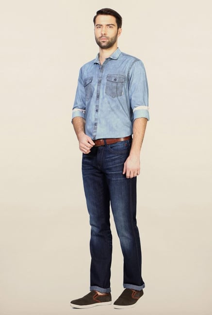 Allen Solly Blue Solid Casual Shirt Allen Solly Blue Solid Casual Shirt