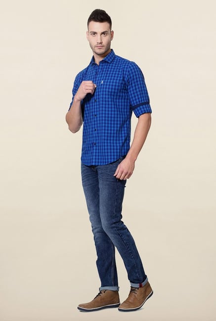 Peter England Blue Shepherds Checks Casual Shirt Peter England Blue Shepherds Checks Casual Shirt