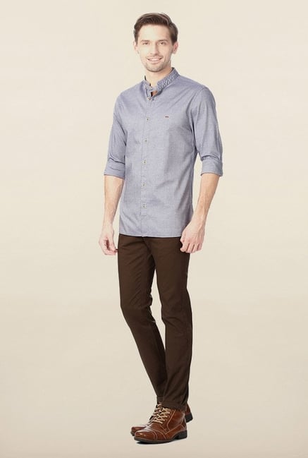 Peter England Blue Solid Casual Shirt Peter England Blue Solid Casual Shirt