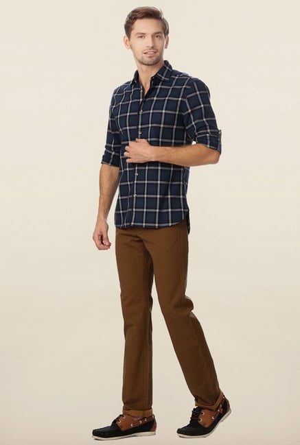 Peter England Navy & Green Checks Shirt Peter England Navy & Green Checks Shirt
