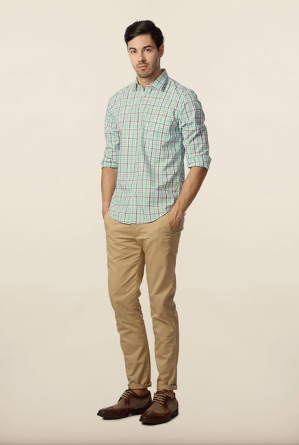 Peter England Green Checks Casual Shirt Peter England Green Checks Casual Shirt