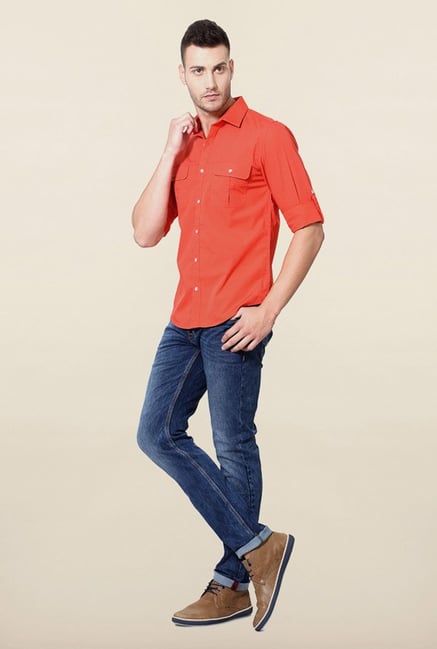 Peter England Red Solid Casual Shirt Peter England Red Solid Casual Shirt