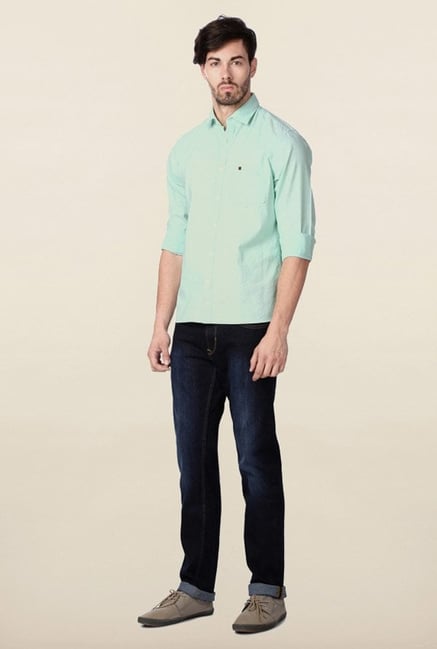 Peter England Turquoise Solid Casual Shirt Peter England Turquoise Solid Casual Shirt