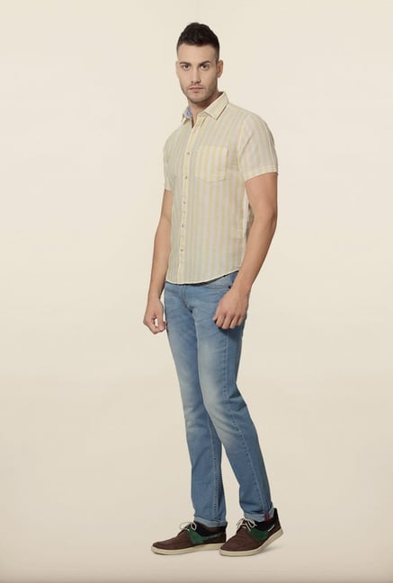 Peter England Yellow Striped Casual Shirt Peter England Yellow Striped Casual Shirt