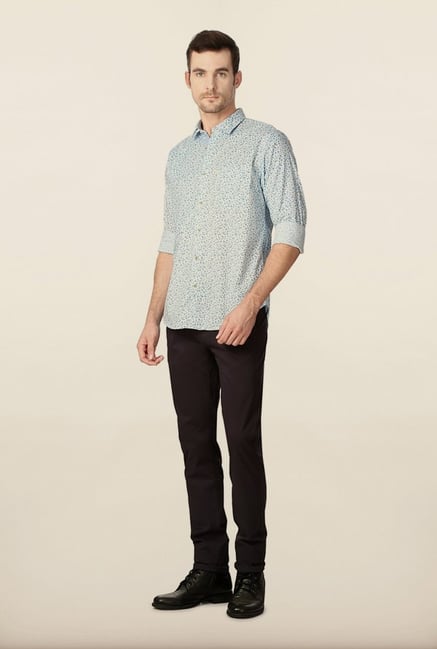 Peter England Blue Printed Slim Fit Shirt Peter England Blue Printed Slim Fit Shirt