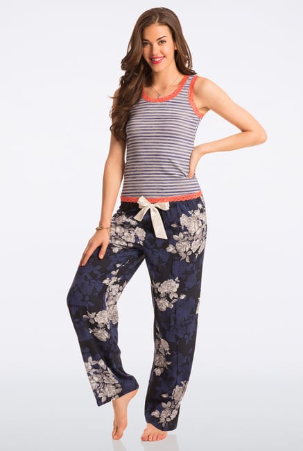 Pretty Secrets Navy Floral Print Pyjama Pretty Secrets Navy Floral Print Pyjama
