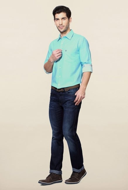 Allen Solly Turquoise Solid Shirt Allen Solly Turquoise Solid Shirt