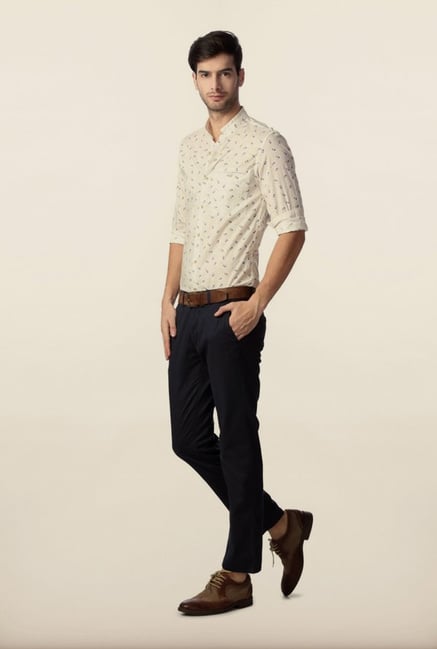 Peter England Cream Printed Casual Shirt Peter England Cream Printed Casual Shirt