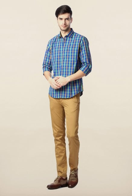 Peter England Blue Checks Casual Shirt Peter England Blue Checks Casual Shirt