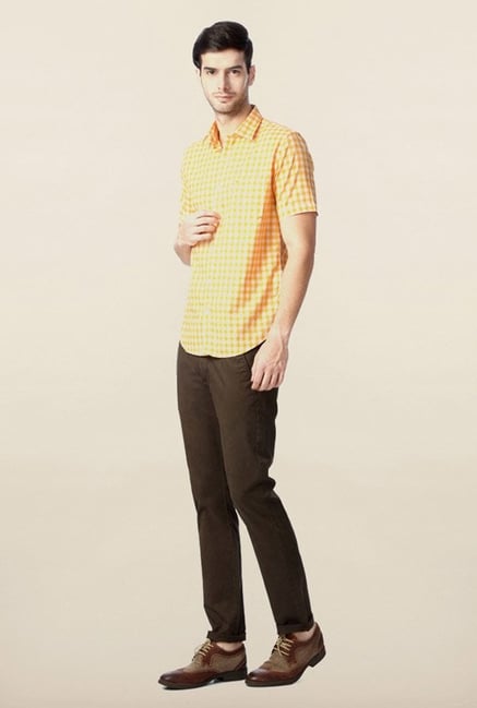 Peter England Yellow Checks Casual Shirt Peter England Yellow Checks Casual Shirt