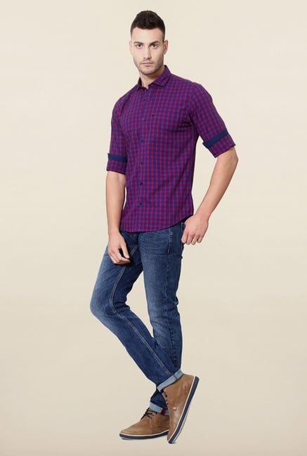 Peter England Blue & Red Checks Cotton Casual Shirt Peter England Blue & Red Checks Cotton Casual Shirt