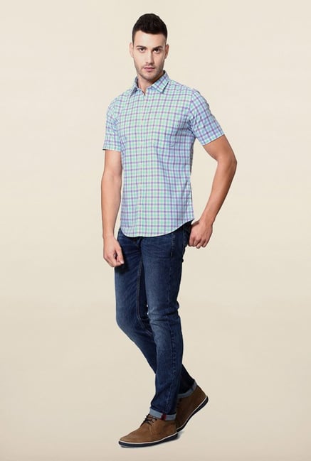 Peter England Turquoise Checks Cotton Shirt Peter England Turquoise Checks Cotton Shirt