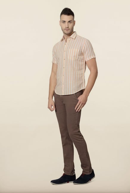 Peter England Orange Striped Casual Shirt Peter England Orange Striped Casual Shirt
