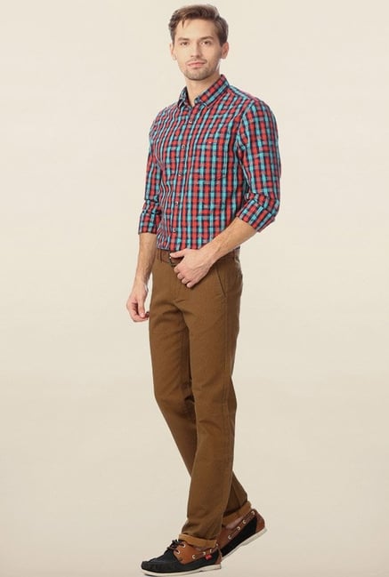 Peter England Red & Navy Checks Casual Shirt Peter England Red & Navy Checks Casual Shirt
