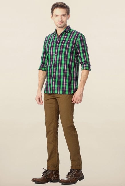 Peter England Green & Navy Checks Casual Shirt Peter England Green & Navy Checks Casual Shirt