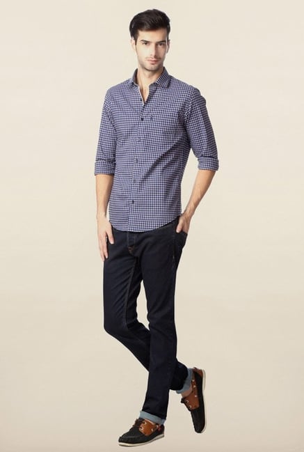 Peter England Navy Checks Slim Fit Shirt Peter England Navy Checks Slim Fit Shirt